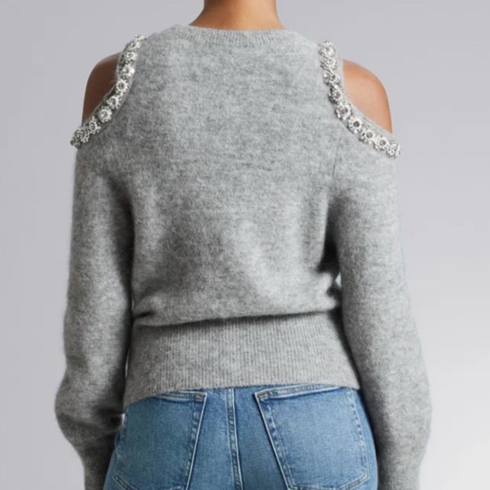 & Other Stories Heather Gray Cold Shoulder Sweater with Embellishments - Picture 2 of 3